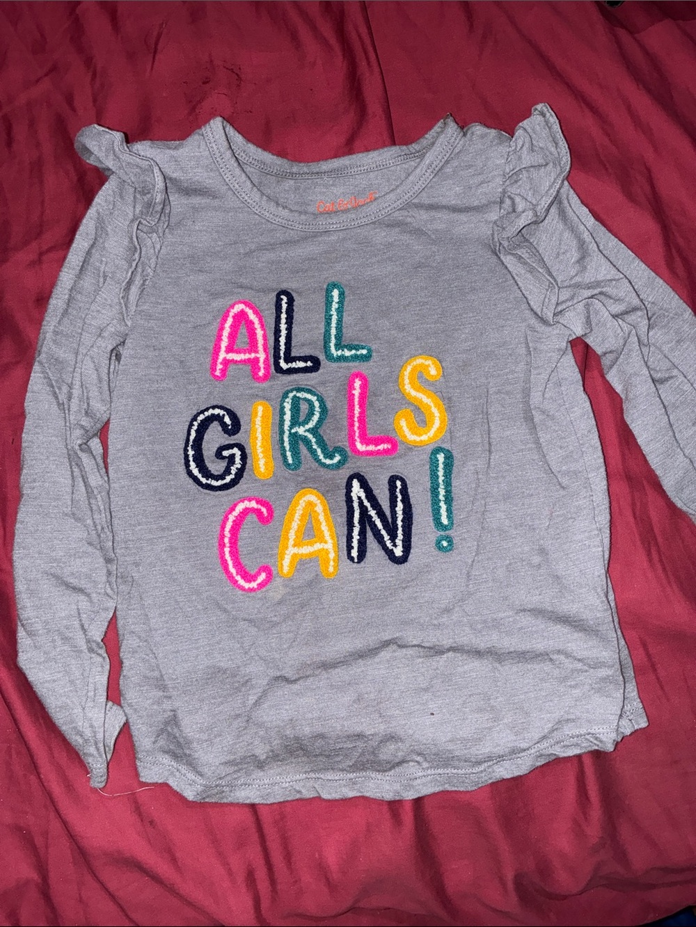 Cat & Jack Gray Long-Sleeve Top with Colorful 'ALL GIRLS CAN!' Graphic